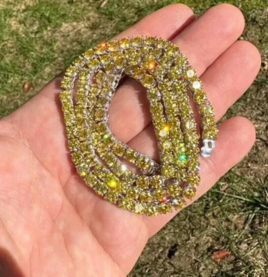 Women's 5MM Round Lab Created Citrine Tennis Necklace 14k White Gold Plated 18" - Image 1 of 4