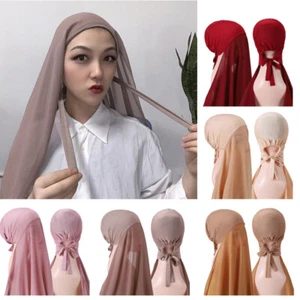 Hijab Piece Chiffon Ready Made Pull on Scarf Instant Headscarf Headcover - Picture 1 of 37