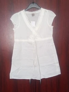 TU Womens White V Neck Short Sleeve Cotton Summer Top Size 8 Lace Trim Boho - Picture 1 of 7