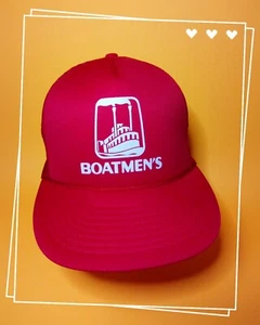 VINTAGE Boatmen's Bank Hat Red Steamboat Logo SNAPBACK Ball Cap ADULT SIZE - Picture 1 of 7