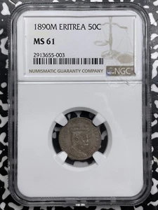 1890-M Eritrea 50 Centesimi NGC MS61 Lot#G7509 Silver! Nice UNC! - Picture 1 of 3
