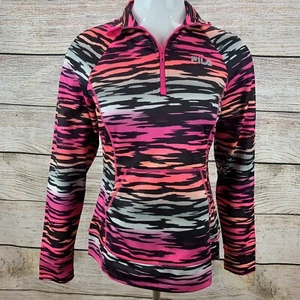 FILA Sport Women's Small Warmup Running Pullover Jacket Hot Pink Zebra 1/4 Zip - Picture 1 of 8