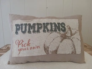 New Primitive Handmade Pumpkins Grain Sack Pillow Farmhouse Country Fall Oblong - Picture 1 of 3