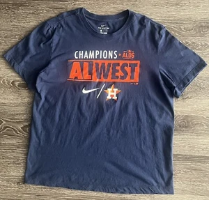 Houston Astros AL West 2021 MLB Champions Nike Shirt Tee Blue Orange Size Large - Picture 1 of 4