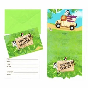 Safari Jungle Animals Adventure Monkey Party Supplies Invitations 8Pk Birthday  - Picture 1 of 1