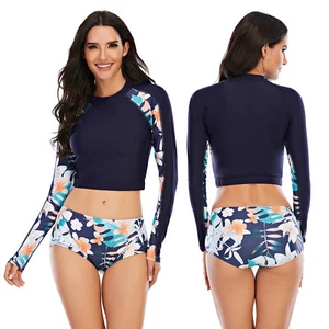 Long Sleeve Swimsuit Two Piece UV Protection Swimwear Surfing Wetsuit Beachwear - Picture 1 of 38