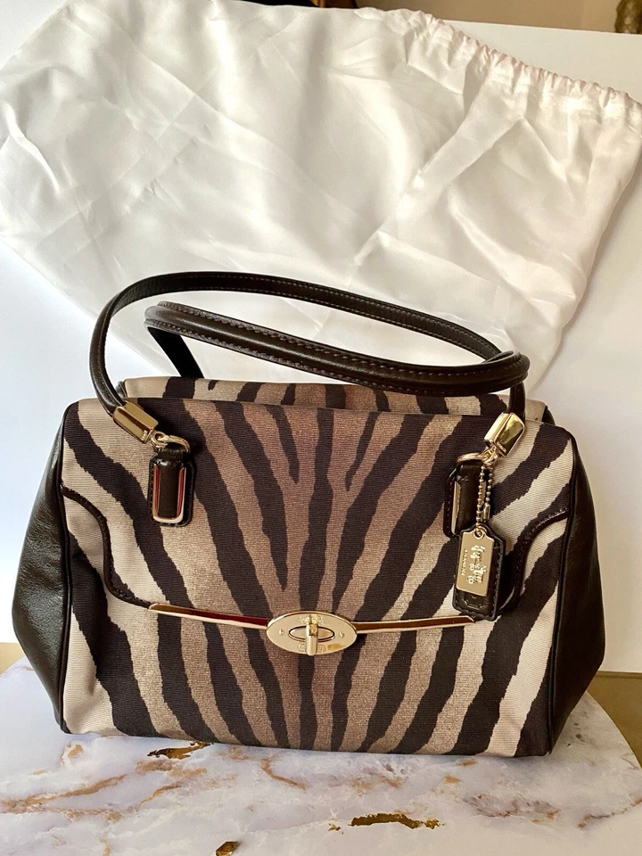 Coach Madison Small Madeline East West Satchel Zebra Print 26634 Brown