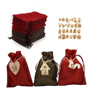 24-tlg. Adventskalender Set bedruckt - Jutebeutel mit Santa-Motiven & Klammern - Bild 1 von 6