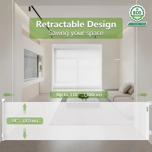 Extra Wide Retractable Baby Gate 118” W 34” H White - Picture 1 of 4