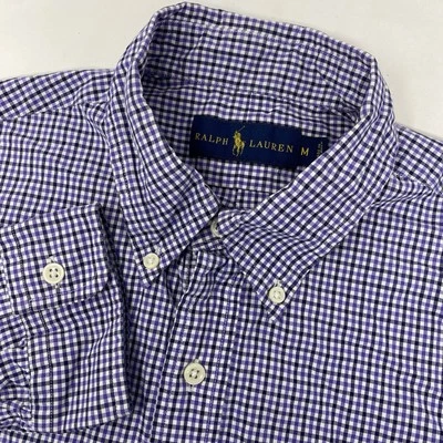 Camisa Ralph Lauren Para Hombre Mediana Púrpura Blanca Negra A Cuadros Manga Larga Con Botones Foto 1 de 4