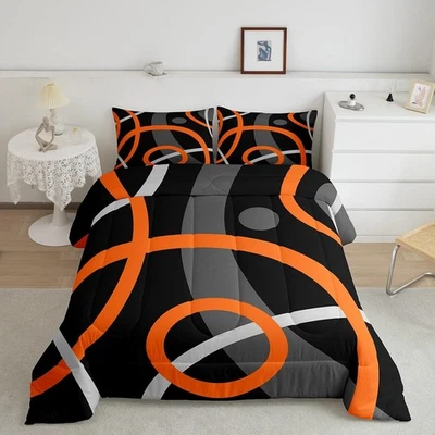Jejeloliu Juego de Ropa de Cama Líneas Naranja Tamaño Completo Niños Geometría Gris Círculo Líneas... Foto 1 de 4
