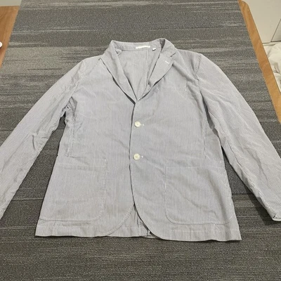 Blazer Uniqlo Para Hombres Grande Azul Seersucker Sin Estructura Calce Ajustado Deportivo Abrigo Chaqueta Foto 1 de 4