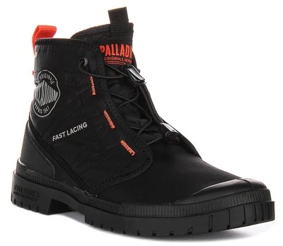 Bota al tobillo Palladium Sp20 Travel Hi Revive de nailon para mujer en negro EE. UU. 4-13 Foto 1 de 4