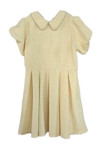 Vestido retro amarillo/blanco ivy city co talla 1X cuello perlado mangas abullonadas - Imagen 1 de 6