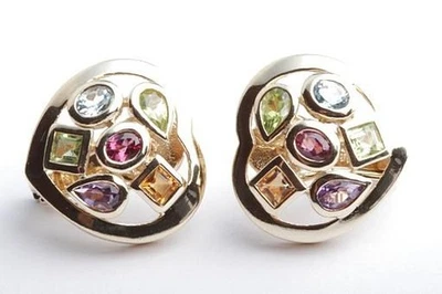 Amethyst Topas Citrin Peridot Turmalin Ohrringe 375 9K Gelb Gold Länge 1,8cm # - Bild 1 von 4