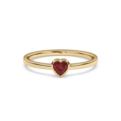 Simulated 0.34CT Heart Cut Red Ruby Women Birthday Ring In Solid 10K Yellow Gold - Image 1 of 4