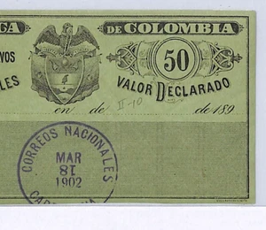 COLOMBIA 50c Green *CUBIERTA* CTO Cartagena 1902 CDS Insured Stationery WX367 - Picture 1 of 12