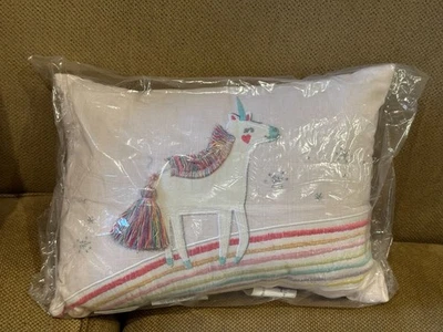 Pottery Barn Kids Molly Unicorn Embroidered Cotton Pillow Pink 16" x 12" NWOT - Image 1 of 4