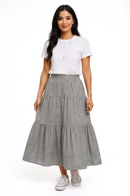 Sarah Arizona Ditsy Floral Crinkle Maxi Skirt Size Small Prairie Tiered Boho - Image 1 of 4