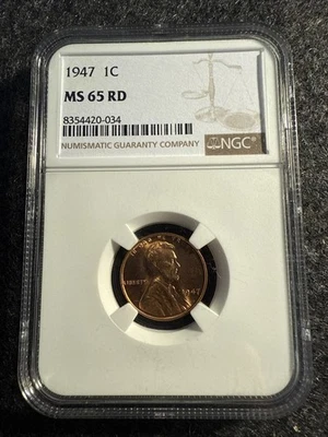 1947-P  1C LINCOLN WHEAT CENT "PHILADELPHIA MINT" NGC MS65 RD (RED) - Image 1 of 3