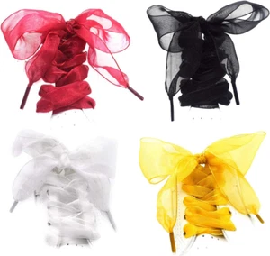 AUEAR, Fashion Shoe Laces Silk Satin Ribbon Shoelaces Soft Casual Flat Shoestrin - Picture 1 of 12