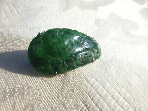 GORGEOUS Vintage CHINESE STERLING SILVER CARVED JADE BROOCH Pin Nice design