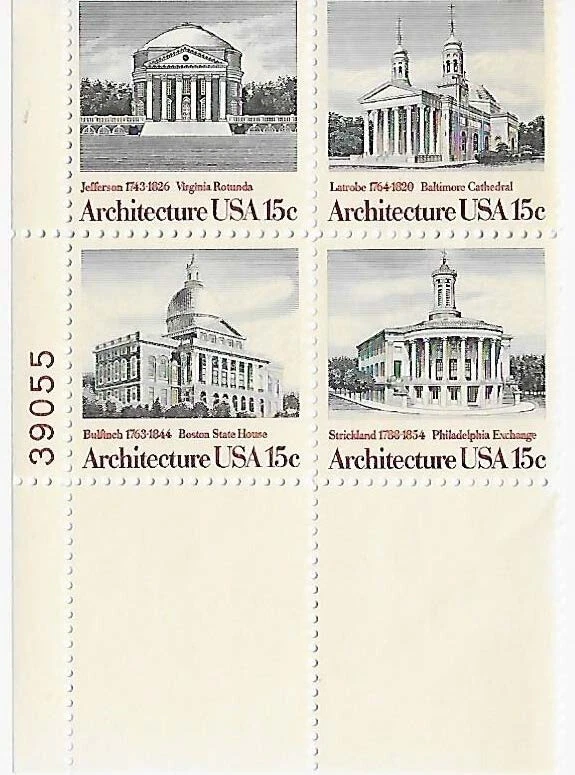 US American Architecture 15c Stamp Plate Block of 4 Scott #1779 - 1782 - Image 1 of 1