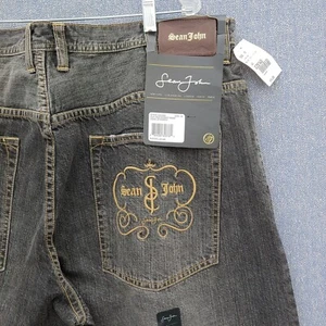 NWT VTG 90s Y2K Sean John Faded Black Jeans SZ 42 Embroidered Logo 42X37 - Picture 1 of 14