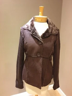 Abrigo Chaqueta Cárdigan Aqua Bloomingdale's Mujer Marrón Imitación Gamuza Piel Talla L, M Usado en Excelente Condición Foto 1 de 4