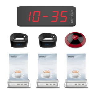 SINGCALL Wireless Call System 1 Fixed Receiver,2 Watches,3 Table Bells,1 Pager - Afbeelding 1 van 12