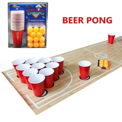 Beer Pong Game Set 48-Piece Set 16oz Red Plastic Cups Pong Game Bar...