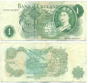 GREAT BRITAIN NOTE 1 POUND (1967) FJORDE REPLACEMENT S45M P 374e - Picture 1 of 1