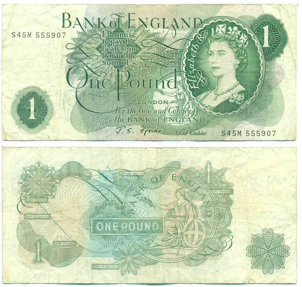 GREAT BRITAIN NOTE 1 POUND (1967) FJORDE REPLACEMENT S45M P 374e - Image 1 of 1