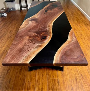 Black Epoxy Dining Table Top, Epoxy Wooden Table Top, Live Edge Table Top Decor - Picture 1 of 8