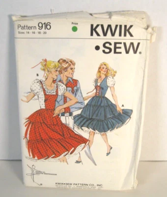 Kwik Sew 916 Square Dance Dress in Two Styles Misses' 14-20 Pattern Uncut - Image 1 of 2
