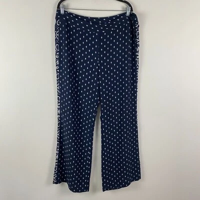 Cabi Pants Size 16 Navy Blue Bandana Print Wide Leg Track Star Trouser 5176 - Image 1 of 4