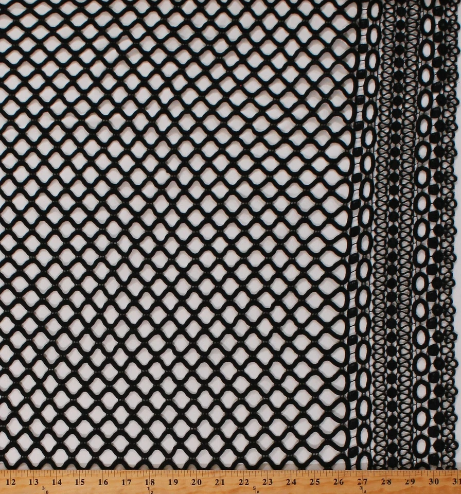 Schiffli Lace Black Heavy Machine Stitched 33" Lace Fabric by the Yard D155.01 - Image 1 of 1