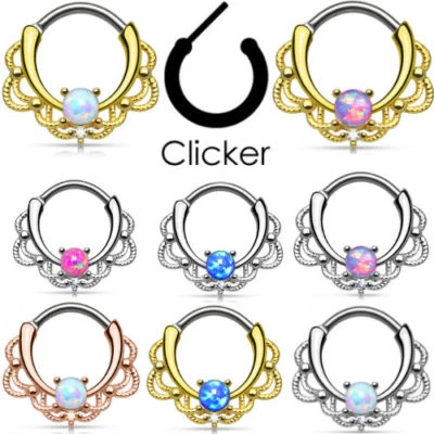 1 Pc Lacey Opal Nose Hoop Ring Septum Clicker Daith Ear Cartilage Piercing 16G - Image 1 of 4