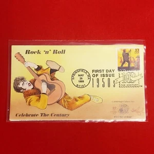 First Day of Issue Stamp Rock n Roll Cache Envelope and Enclosure - Picture 1 of 6