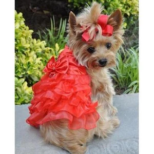 Clearance Sale Red Satin & Lace Dog Dress Matching Leash Doggie Design -S-M-L - Picture 1 of 2