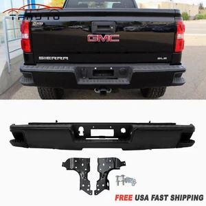 Black Rear Step Bumper Assembly For Chevy Silverado GMC Sierra 1500 2014-2018 - Picture 1 of 9