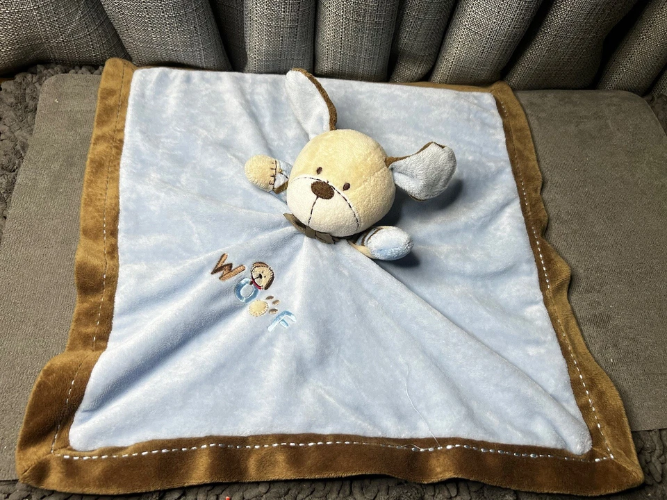 Carters Woof Puppy Dog Lovey Baby Blanket Security Blue Embroidered 16 Inch - Image 1 of 4
