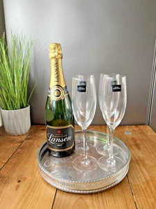 VINTAGE SILVER PLATED COPPER LEAF & FLORAL CHAMPAGNE DRINKS ROUND SERVING TRAY - Picture 1 of 11