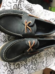 SPERRY Top Siders Auténtico Azul Marino Para Hombres EE. UU. Talla 12 Cuero Usado - Imagen 1 de 24