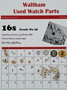 Piezas Reloj Waltham 16/16s Usado, Modelo 1888, Grado 28 Ser Nº 7987824   - Imagen 1 de 1