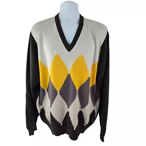 Berk by Ballantyne Cashmere Thick 4 Ply VNeck Argyle Sweater 54 2XL 3XL Scotland - Picture 1 of 19