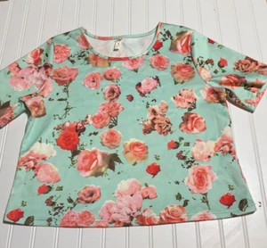 Womens Summer Floral Short Sleeve Shirt Size Large Green Floral - Picture 1 of 7