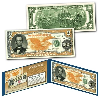 1882 Series Abraham Lincoln $500 Gold Certificate designed on a Modern $2 Bill - Image 1 of 3