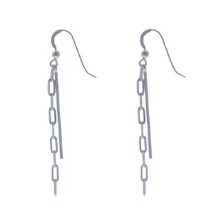 Sterling Silver, Bar and Link Dangles, Modern Earrings, Paperclip Chain, E39133 - Picture 1 of 2