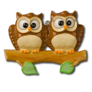 Owl on Branch Family of 2 3 4 5 6 Personalized Christmas Ornament - Picture 1 of 11